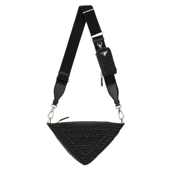 Prada Raffia Crochet Triangle Logo Crossbody 1BH190 New - Picture 4 of 8